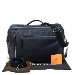 Tod's Blue/Black Nylon And Leather Zip Convertible Briefcase/Backpack