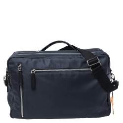 Tod's Blue/Black Nylon And Leather Zip Convertible Briefcase/Backpack