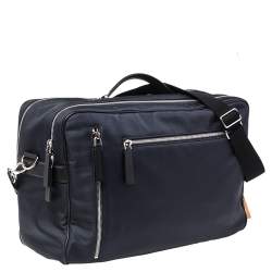 Tod's Blue/Black Nylon And Leather Zip Convertible Briefcase/Backpack