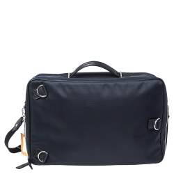 Tod's Blue/Black Nylon And Leather Zip Convertible Briefcase/Backpack