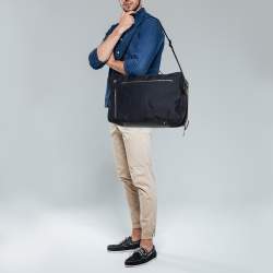 Tod's Blue/Black Nylon And Leather Zip Convertible Briefcase/Backpack