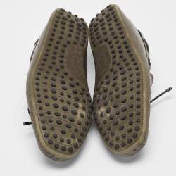 Pre Owned Tod's Dark Green Leather Bow Loafers Size 43