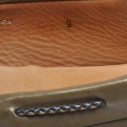 Pre Owned Tod's Dark Green Leather Bow Loafers Size 43