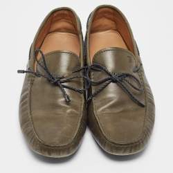 Pre Owned Tod's Dark Green Leather Bow Loafers Size 43