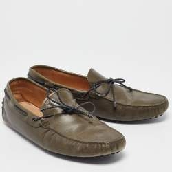 Pre Owned Tod's Dark Green Leather Bow Loafers Size 43