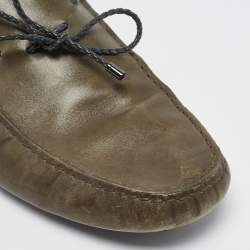Pre Owned Tod's Dark Green Leather Bow Loafers Size 43