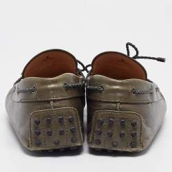 Pre Owned Tod's Dark Green Leather Bow Loafers Size 43