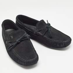 Pre Owned Tod's Black Suede Slip On Loafers Size 39.5