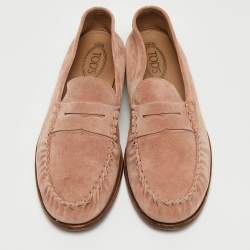 Pre Owned Tod's Pink Suede Penny Loafers Size 44.5