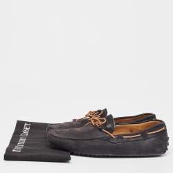 Pre Owned Tod's Dark Grey Nubuck Leather Gommino Loafers  Size 42.5