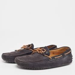 Pre Owned Tod's Dark Grey Nubuck Leather Gommino Loafers  Size 42.5