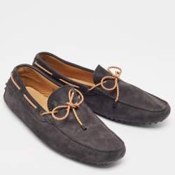 Pre Owned Tod's Dark Grey Nubuck Leather Gommino Loafers  Size 42.5