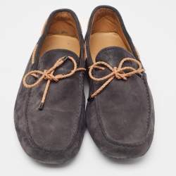 Pre Owned Tod's Dark Grey Nubuck Leather Gommino Loafers  Size 42.5