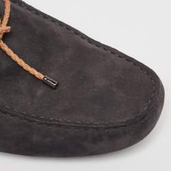 Pre Owned Tod's Dark Grey Nubuck Leather Gommino Loafers  Size 42.5