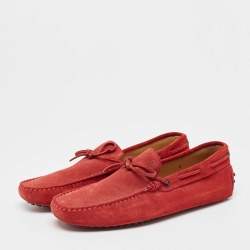 Tod's Red Suede Gommino Driving Loafers Size 42