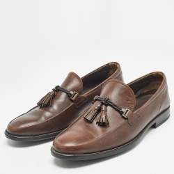 Tod's Brown Leather Fringe Tassel Loafers Size 42.5