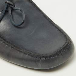  Tod's Blue Leather Gommino Bow Slip On Loafers Size 47
