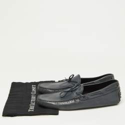  Tod's Blue Leather Gommino Bow Slip On Loafers Size 47