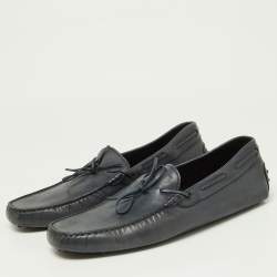  Tod's Blue Leather Gommino Bow Slip On Loafers Size 47