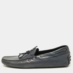  Tod's Blue Leather Gommino Bow Slip On Loafers Size 47