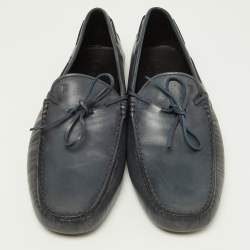  Tod's Blue Leather Gommino Bow Slip On Loafers Size 47