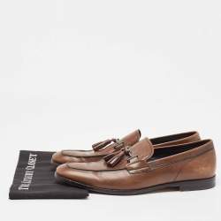 Pre Owned Tods Brown Leather Tassel Slip On Loafers Size 44.5