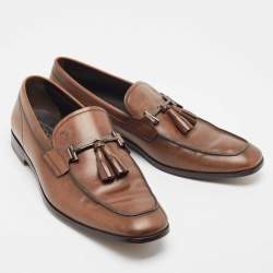 Pre Owned Tods Brown Leather Tassel Slip On Loafers Size 44.5