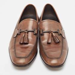 Pre Owned Tods Brown Leather Tassel Slip On Loafers Size 44.5