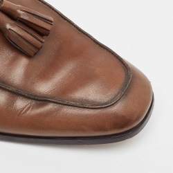 Pre Owned Tods Brown Leather Tassel Slip On Loafers Size 44.5