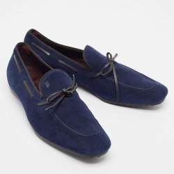 Tod's Navy Blue Suede Bow Loafers Size 39.5