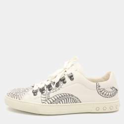 Tod's White/Black Printed Leather Low Top Sneakers Size 42