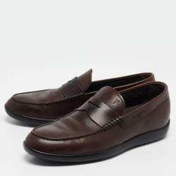 Tod's Brown Leather Gommino Penny Slip On Loafers Size 43