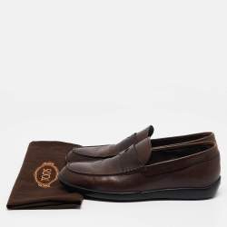 Tod's Brown Leather Gommino Penny Slip On Loafers Size 43