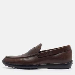 Tod's Brown Leather Gommino Penny Slip On Loafers Size 43