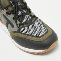 Tod's Green/Grey Canvas and Leather Low Top Sneakers Size 42.5