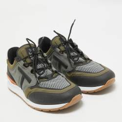 Tod's Green/Grey Canvas and Leather Low Top Sneakers Size 42.5