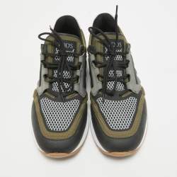 Tod's Green/Grey Canvas and Leather Low Top Sneakers Size 42.5