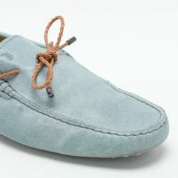 Pre Owned Tod's Blue Leather Braided Bow Loafers Size 42.5