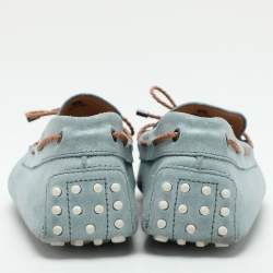 Pre Owned Tod's Blue Leather Braided Bow Loafers Size 42.5