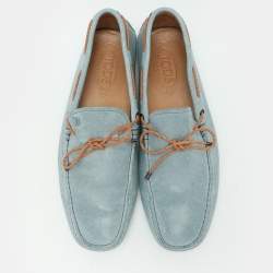 Pre Owned Tod's Blue Leather Braided Bow Loafers Size 42.5