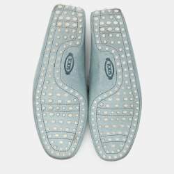 Pre Owned Tod's Blue Leather Braided Bow Loafers Size 42.5