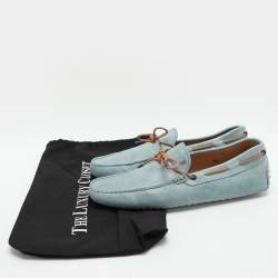 Pre Owned Tod's Blue Leather Braided Bow Loafers Size 42.5