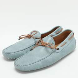 Pre Owned Tod's Blue Leather Braided Bow Loafers Size 42.5
