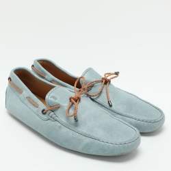 Pre Owned Tod's Blue Leather Braided Bow Loafers Size 42.5