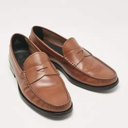 Pre Owned Tod's Brown Leather Gommino Loafers Size 42