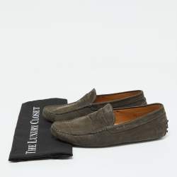 Tod's Olive Green Nubuck Leather Gommino Loafers 41.5