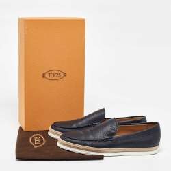 Pre Owned Tod's Blue Leather Slip On Espadrilles Flats Size 44