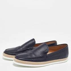 Pre Owned Tod's Blue Leather Slip On Espadrilles Flats Size 44