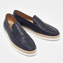 Pre Owned Tod's Blue Leather Slip On Espadrilles Flats Size 44