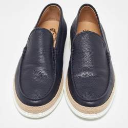 Pre Owned Tod's Blue Leather Slip On Espadrilles Flats Size 44